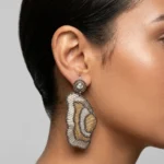 Artisanal Metallic Beadwork Earrings (Off White)