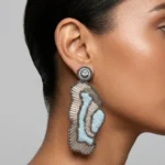 Artisanal Metallic Beadwork Earrings (Sky Blue)